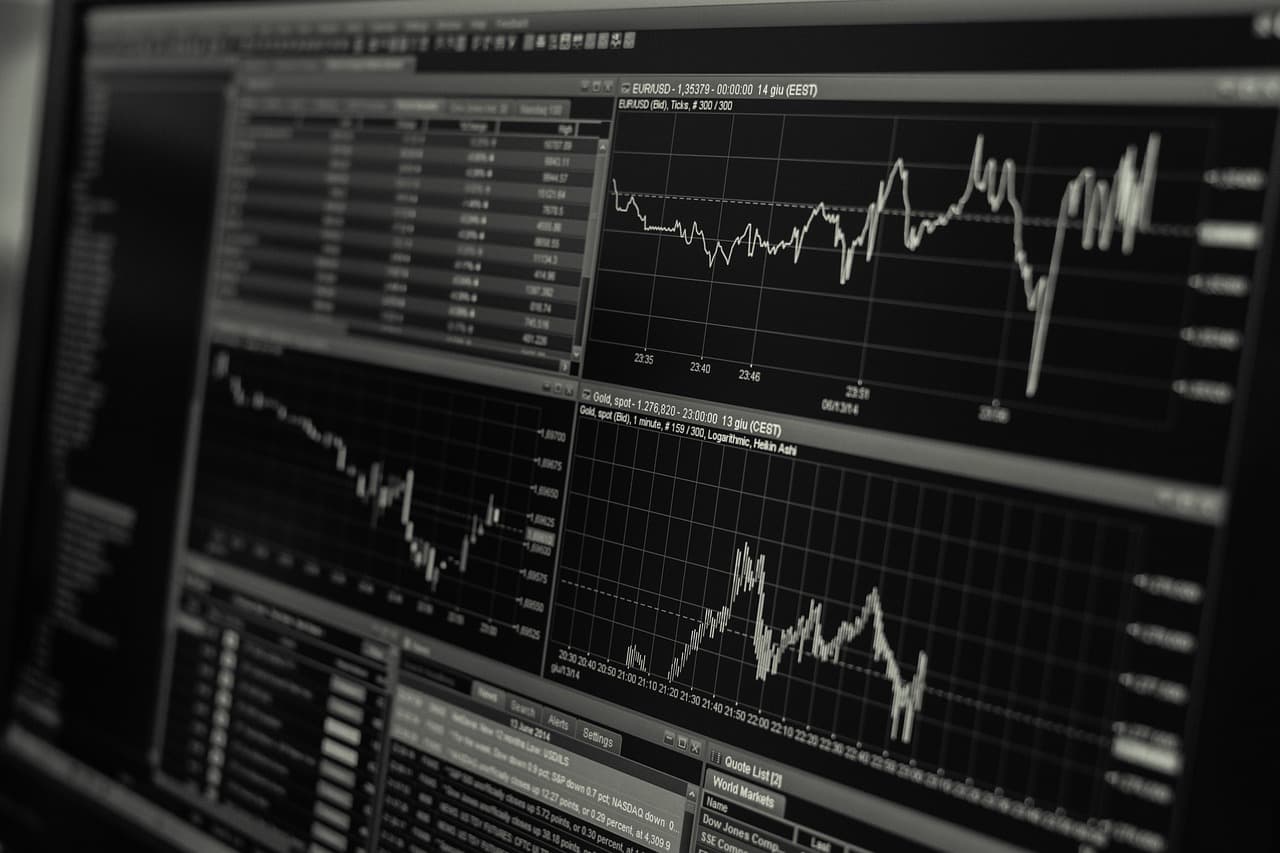 A multi-screen trading terminal: illustrative fintech imagery, not a screenshot of RBC's internal systems.